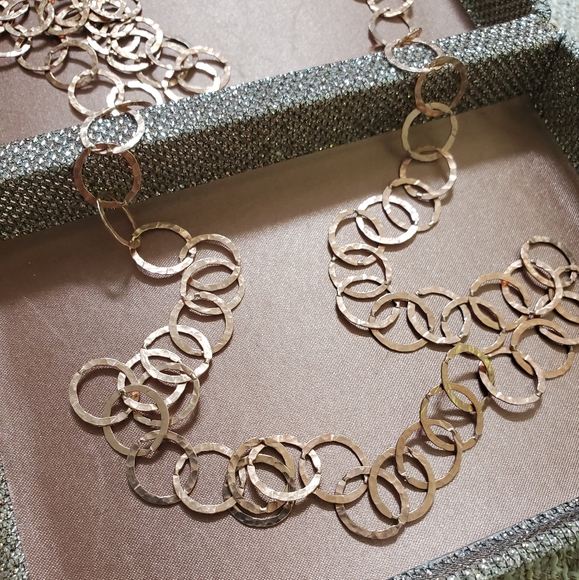 Hammered Rose Gold Link Long Necklace - Picture 3 of 8